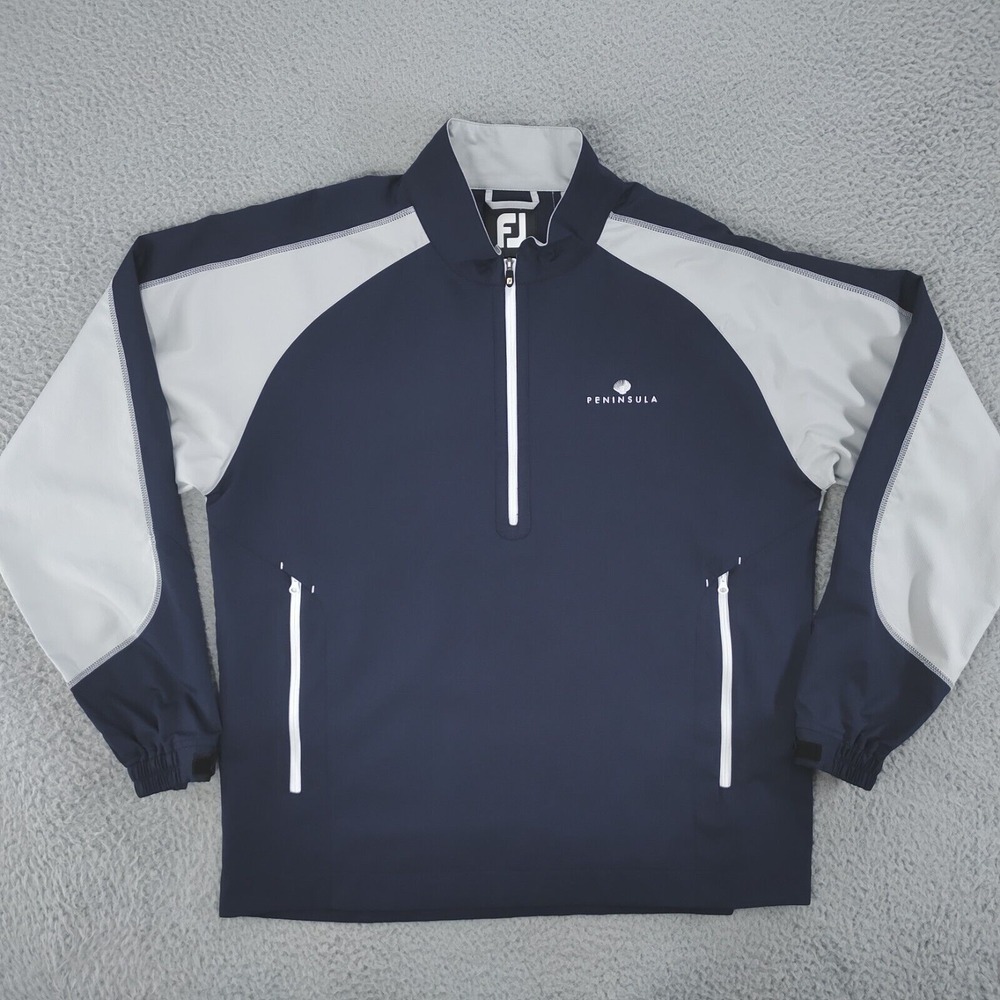 FJ FootJoy Jacket Mens Medium Blue Gray Peninsula Golf Racquet Club 1/2 Zip